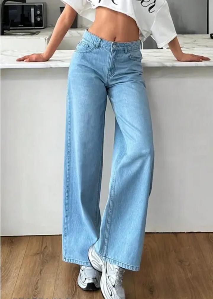 Women’s High-Waist Light Blue Wide-Leg Jeans – Casual Loose Fit Denim Pants