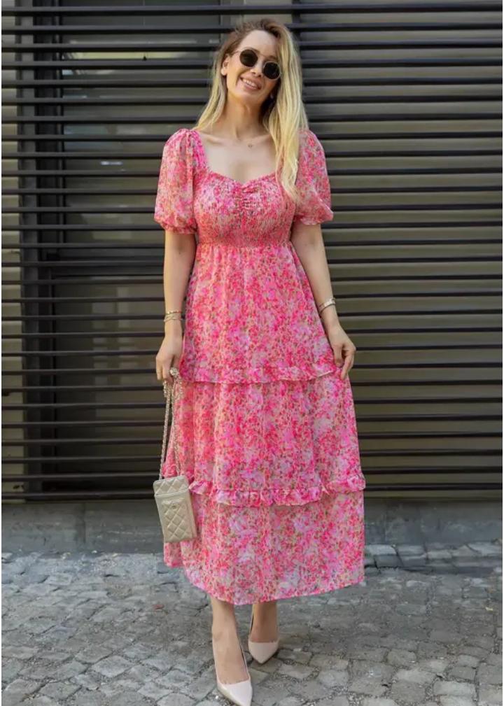 Women’s Georgette Printed Long Dress | Three-Quarter Sleeves | Flowy Maxi Skirt Style Outfit |