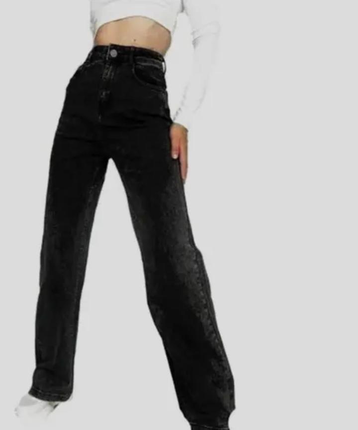 Women’s High-Waist Black Flare Jeans – Vintage Washed Wide-Leg Denim Pants