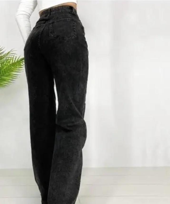 Women’s High-Waist Black Flare Jeans – Vintage Washed Wide-Leg Denim Pants
