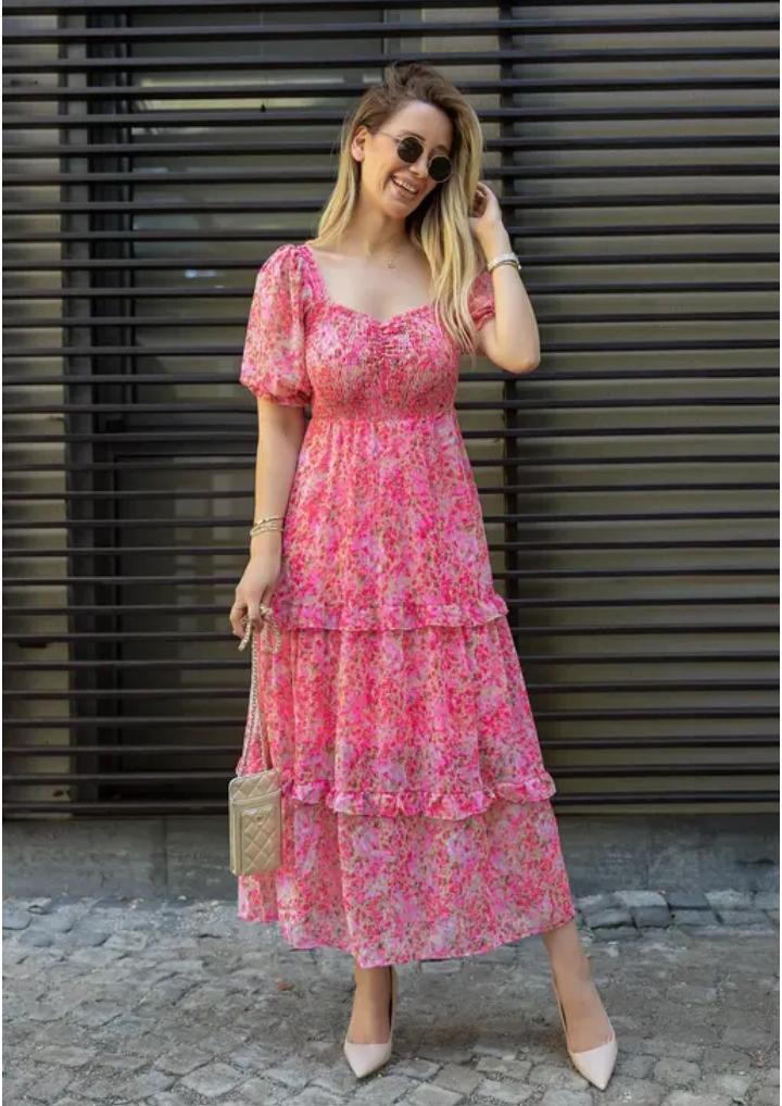 Women’s Georgette Printed Long Dress | Three-Quarter Sleeves | Flowy Maxi Skirt Style Outfit |