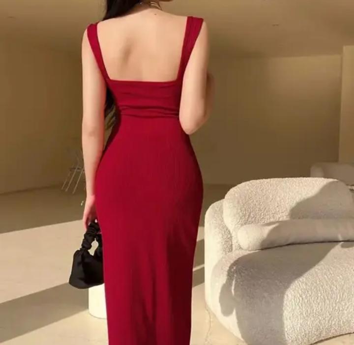 Sleeveless Red Ribbed Bodycon Midi Dress