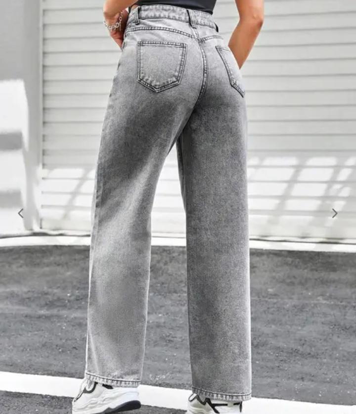High-Waisted Grey Wide-Leg Jeans